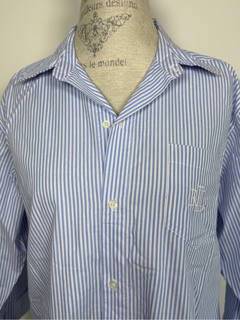 Lauren Ralph Lauren Blue and White Striped Button-Down Sleep Shirt size M - Picture 2 of 9